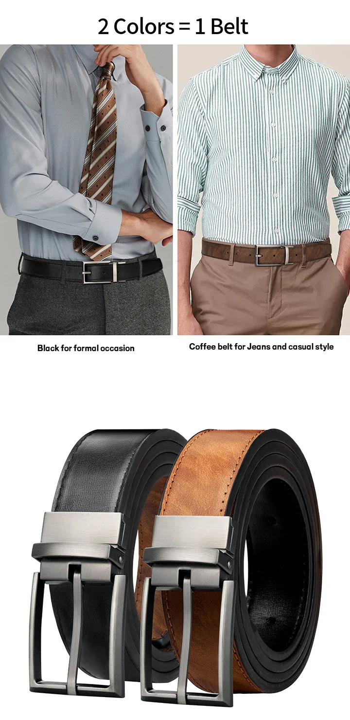 Maikun Reversible Leather Belts for Men Brown Leather Belts For Trousers Boss Belts Men's Designer Waist Belt Coffee