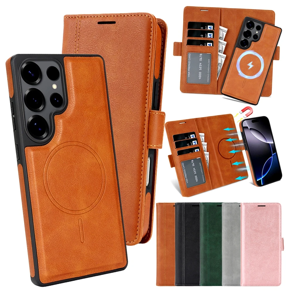 2-in-1-Flip-Ledertasche für Samsung Galaxy S25 Ultra S24 Plus S23 S25U Karten Bargeldtasche Wireless Charging Wallet Phone Cover