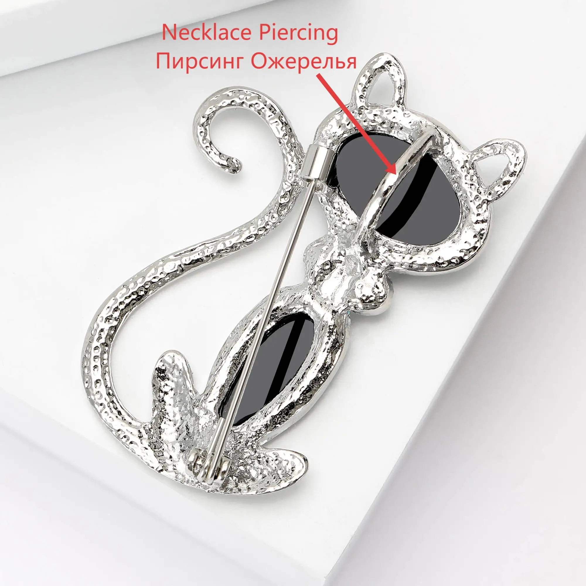 Beaut&Berry Vintage Enamel Abalone Shell Cat Brooches for Women Unisex Animal Pins Casual Party Accessories New Gifts Friends