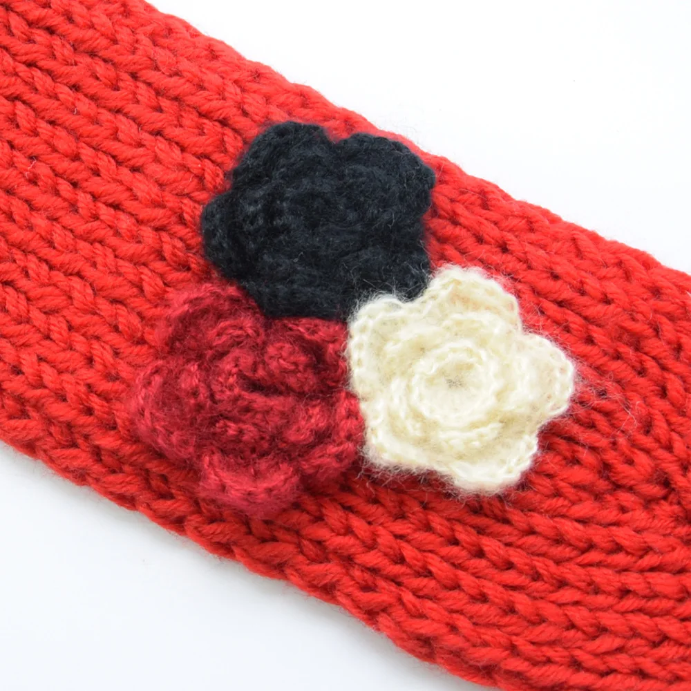 Elegant Sweet Three Flowers Wool Knitting Headband With Button Women Knit Hair Bands Wide Turban Hair Accessories Headdress