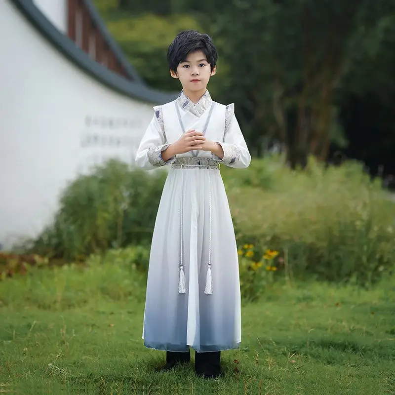 

New Chinese Hanfu for Boys - Kids Tang Suit Costume, Kung Fu Robe, Spring/Autumn & Summer Traditional Outfit