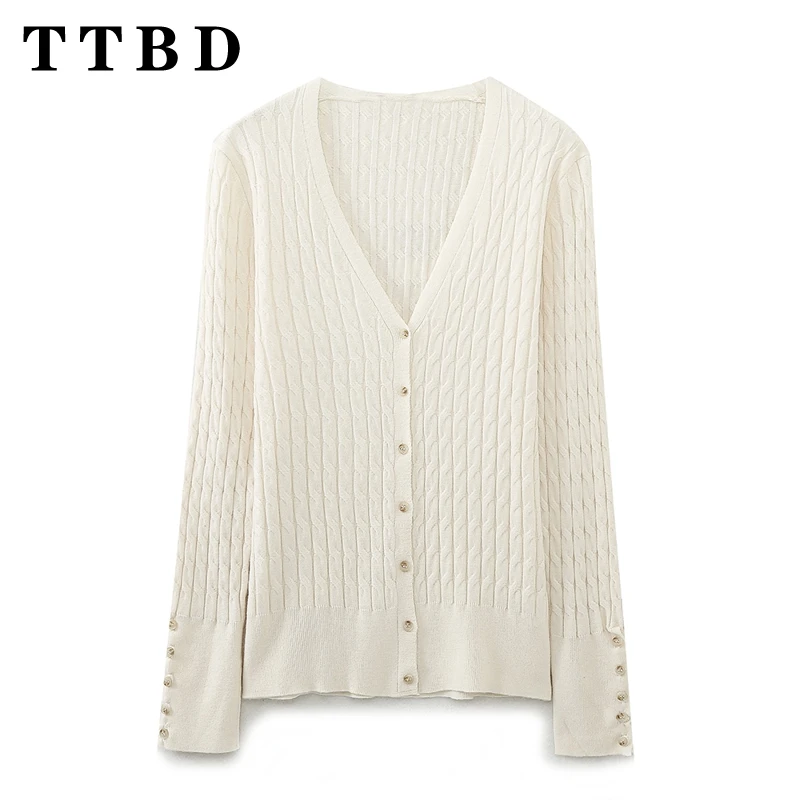 

TTBD 2024 New Autumn Women's Casual Knitted Cardigan ladies stylish Single Breasted Commuting Jacket Fashion Knit Top