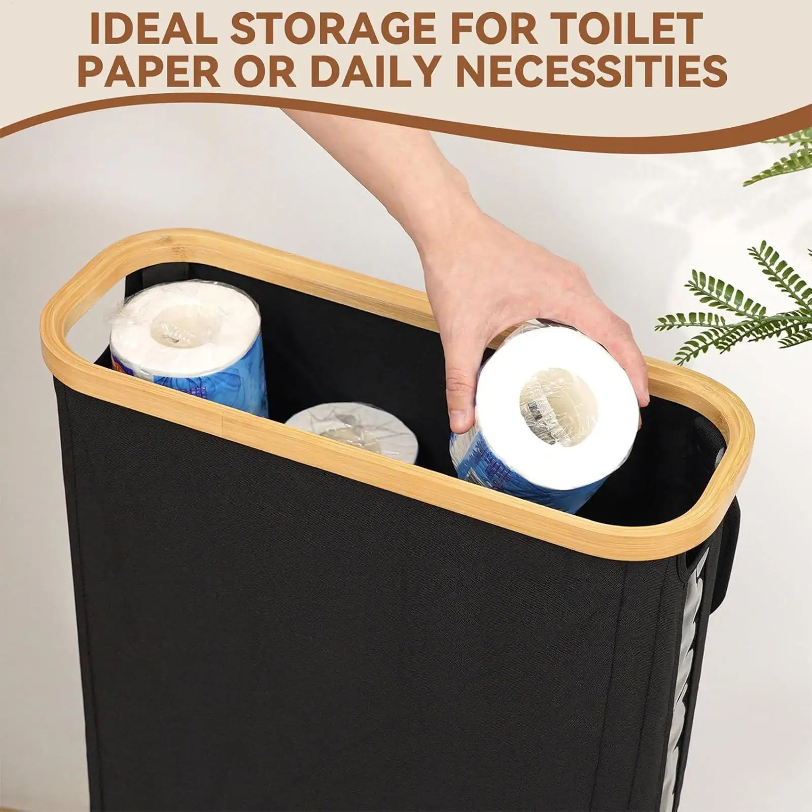 

Bathroom Toilet Paper Storage 52L Tissue Roll Holder Basket With Lid And Handle Toilet Roll Space-Saving Organizer For Bathroom