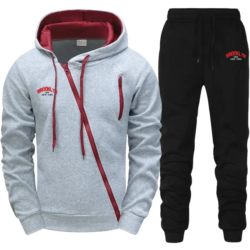 New in Mens Tracksuit Printed Casual Zip Sweatshirts Sports Jogging Mens Clothing Single Piece Coat Tops Pants Hooded Sportswear