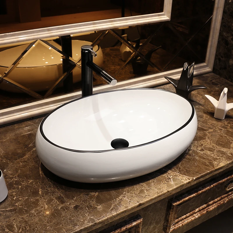 

bule China Artistic Handmade porcelain Round bathroom counter top ceramic Bathroom basin sink decorative bathroom basin