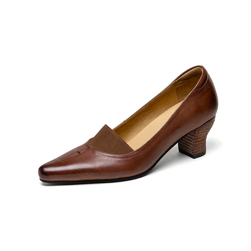 Woman Shoes  New Spring Pumps Pointy Toe French Style Footwear Cow Leather Slip On Strange Heel Handmade Closed Toe Pumps