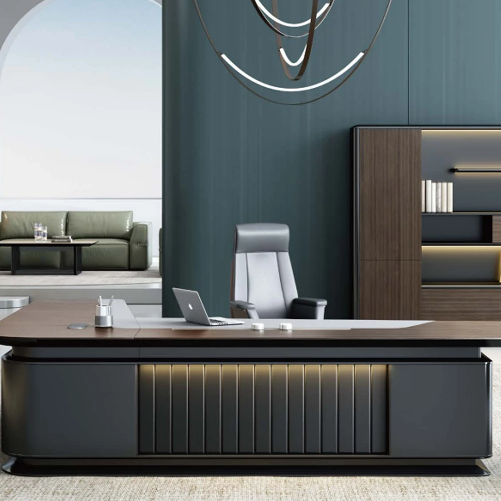 Modern Luxury Executive Office Desk, High-Quality Material, Spacious Workspace & Storage, Ideal for High-End Office