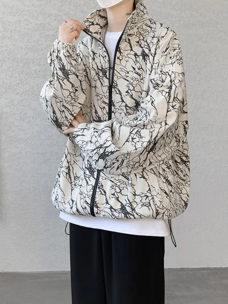 

Retro American Dyed Jaet Men's Autumn Versatile Loose Casual Workwear Zipper Decorated Stand Collar Long Sve Youth Faion