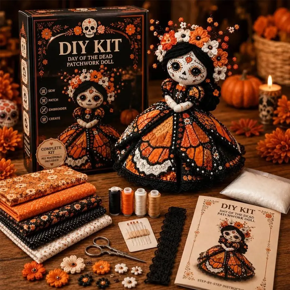 Halloween Theme Fabric Doll Craft Kit Handmade Step by Step Guide Handmade Doll Kit Stuffing Included Pre Cut Fabric