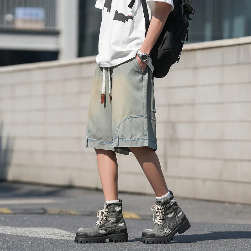 Shorts jeans masculinos de tamanho extra grande, tamanho grande, cintura elástica, comprimento do joelho, verão, shorts soltos, plus size 8xl 7xl 6xl