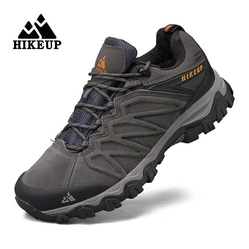 HIKEUP Hiking Shoes for Men Leather Trekking Boots Camping Ankle Boots Mens Hunting Mountain Tactical Sneakers Man
