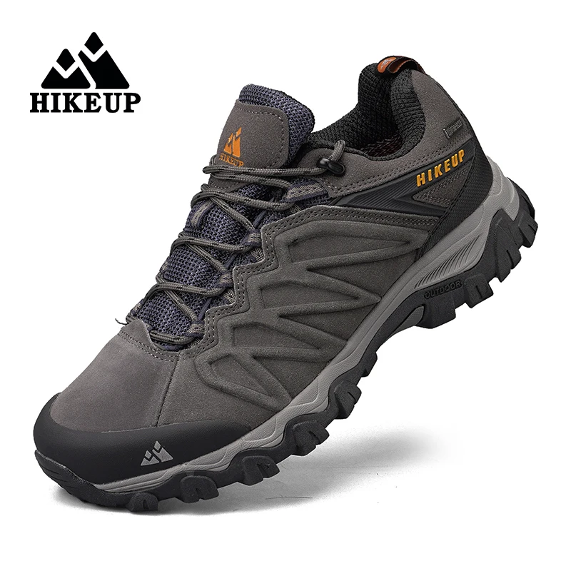 HIKEUP-zapatos de senderismo para hombre, botas de Trekking de cuero, botines de Camping, zapatillas tácticas de montaña de caza