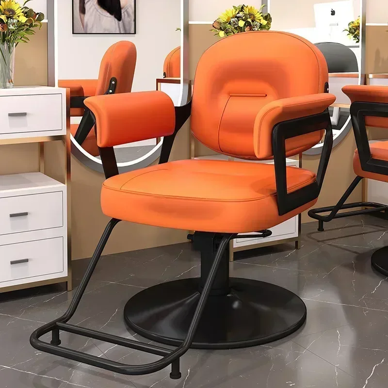 Hairdressing Chair Hair Cutting Chair Electroplated Stainless Steel Leather Barber Chair Can Lift Barber Shop Swivel Chair