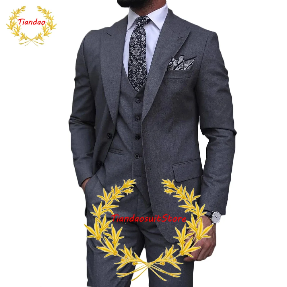 

Business Men's Suit 3 Piece Formal Office Workwear Male Blazer Pants Vest Point Lapel Jacket pantalon costume homme