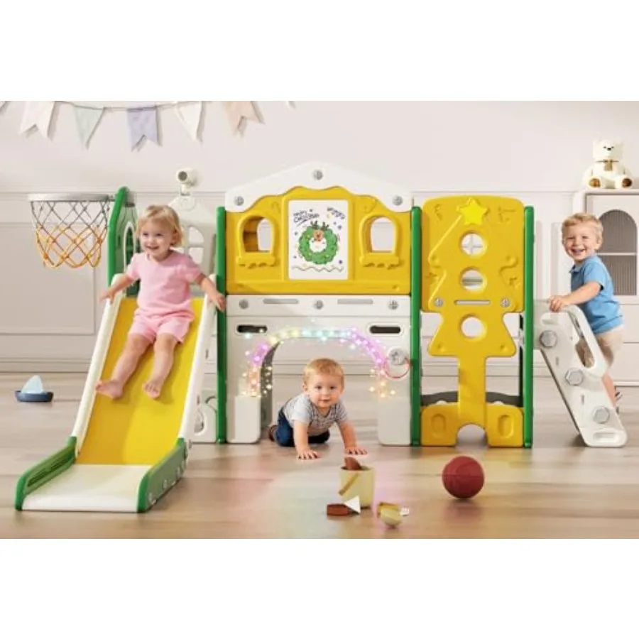 

Набор для малышей 10 в 1: горка для детей 1-3 лет с разноцветной подсветкой, доской для рисования и доской для строительных блоков, для использования в помещении и на улице