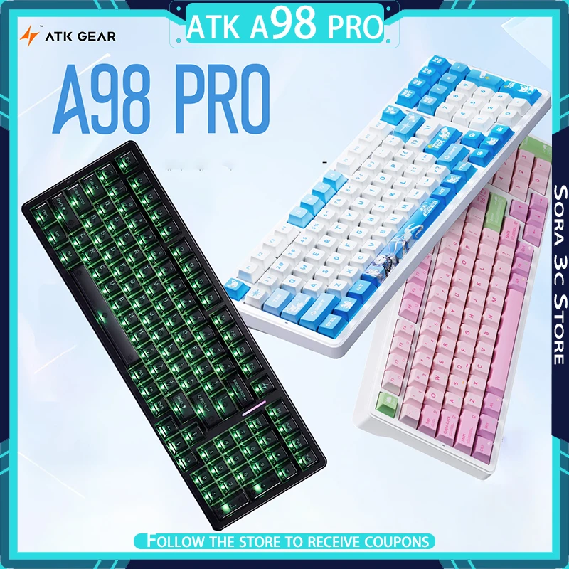 

ATK A98 Pro Механическая клавиатура Беспроводная трехрежимная музыкальная ритм ARGB Длительный срок службы батареи Индивидуальная игровая клавиатура с низкой задержкой