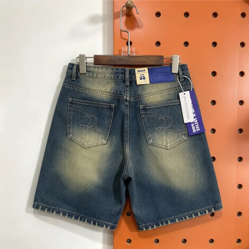 Men Women Hiphop Street DUAA WALL Pants Colored Heavy Embroidery Letters Logo Washed Worn Denim Shorts Casual Jeans