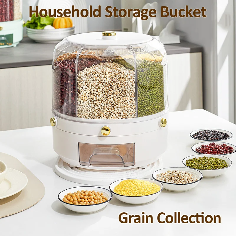 

6 Grids Large Cereal Storage Boxes Dustproof Moistureproof Storage Bucket Household Food Rice Sealed Storage Bucket for Kitchen