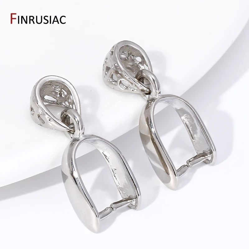 Rhodium Plated Brass Hollow Out Pendant Clip Clasp Connector,Pinch Pendant Bail With Ring For DIY Jewelry Making Accessories