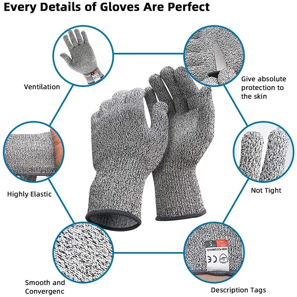 Anti-Schnitt-Sicherheits handschuhe Hochfeste Industrie Küche Gartenarbeit Anti-Kratz-Schnitt Proof Hppe Level 5 Glas Mehrzweck handschuhe