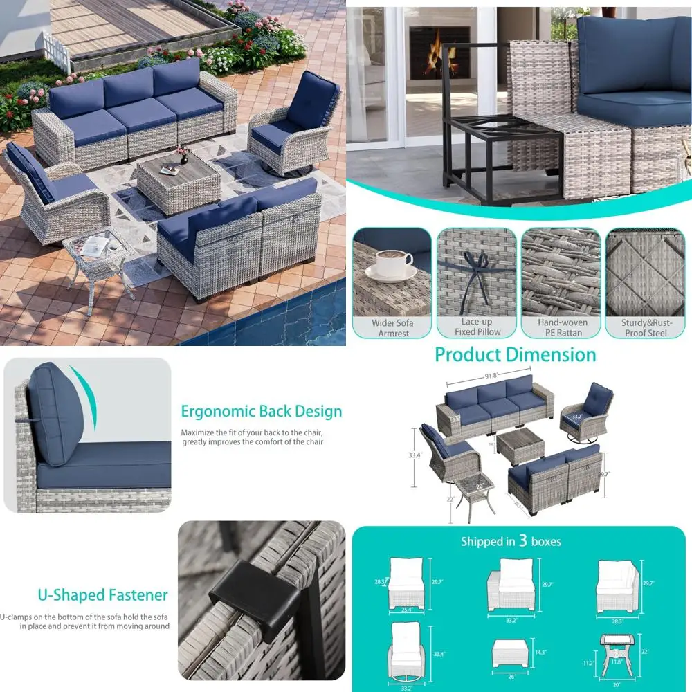 مجموعة أثاث الفناء الخارجي للكرسي الدوار المتأرجح مع أريكة مقطعية من الخوص ومنطقة للمحادثة