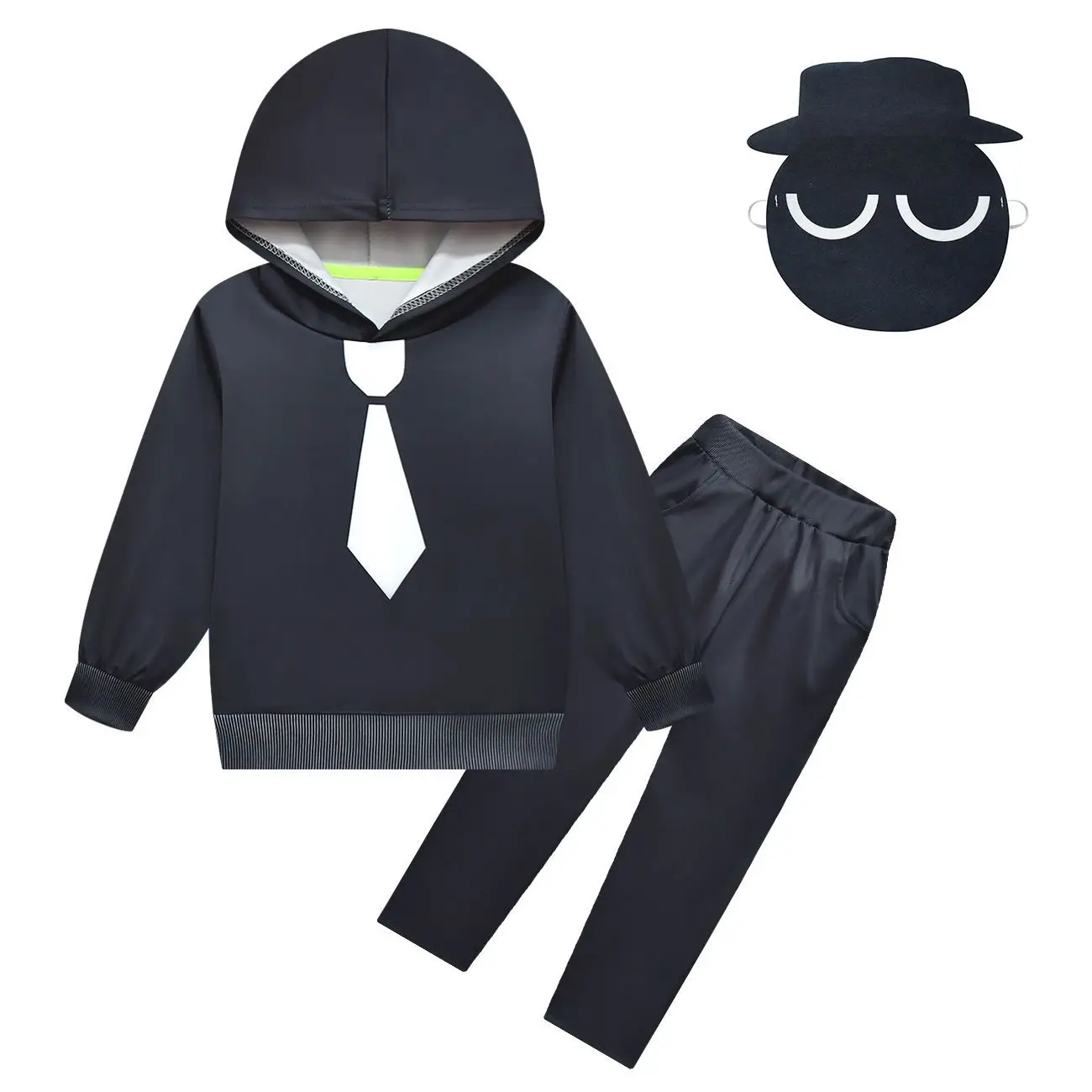 

Kids Costume Sprunki Black Boys Cosplay Cartoon Sprunki Plush Hoodies +Trousers+Mask Girls Clothes Halloween Funny Outfit