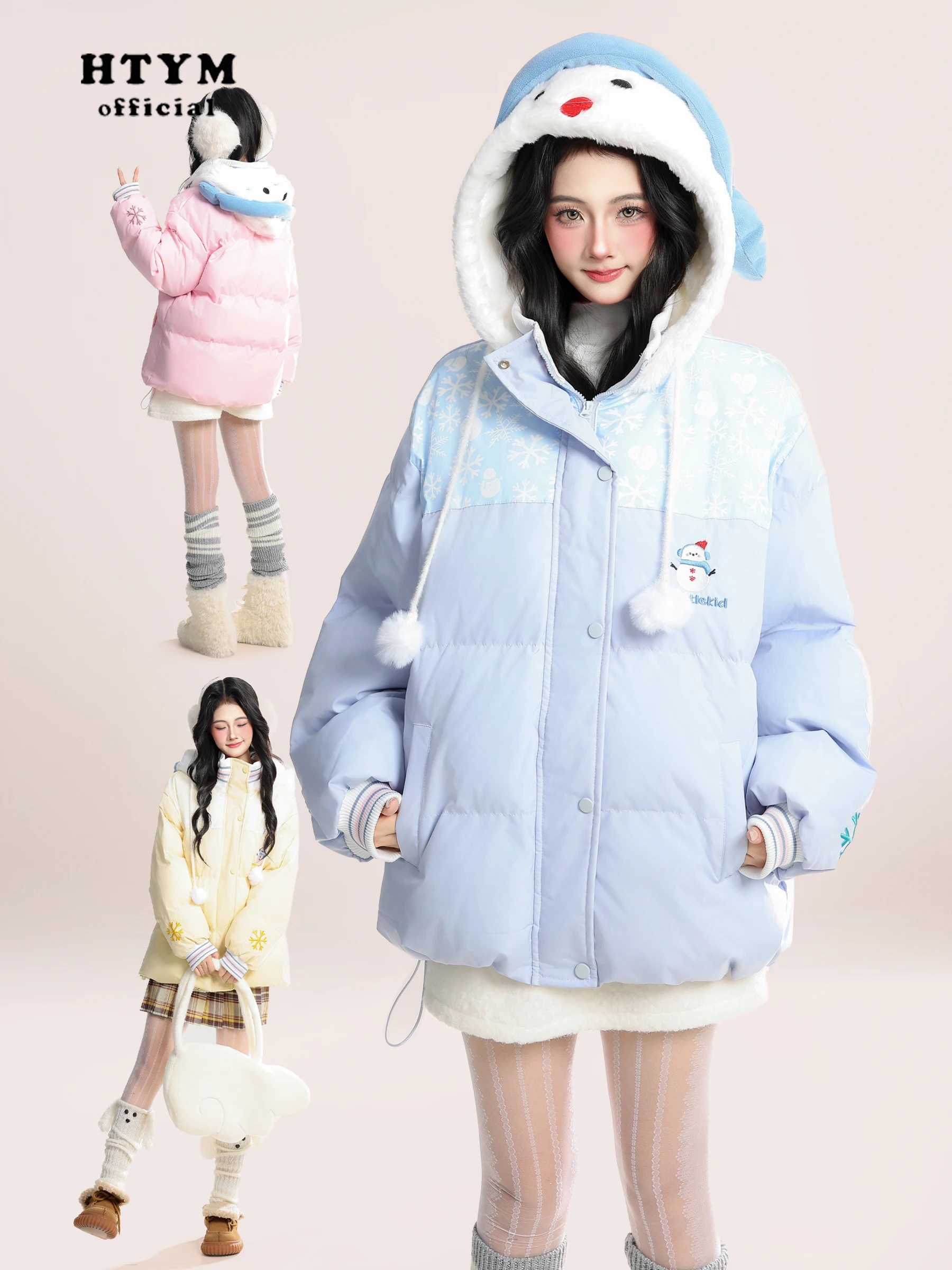 

HM Thiened, зимнее пальто, женское хлопковое пальто со шляпой, пушистая верхняя одежда со снеговиком и вышивкой, теплая хлебная одежда