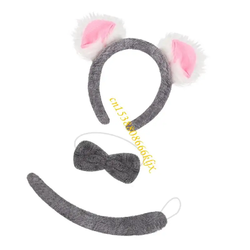 3pcs Koala Accesorios disfraces Juego orejas Koala Tailband Bowite Halloween Christmas Animal Extraumo para niños 066c