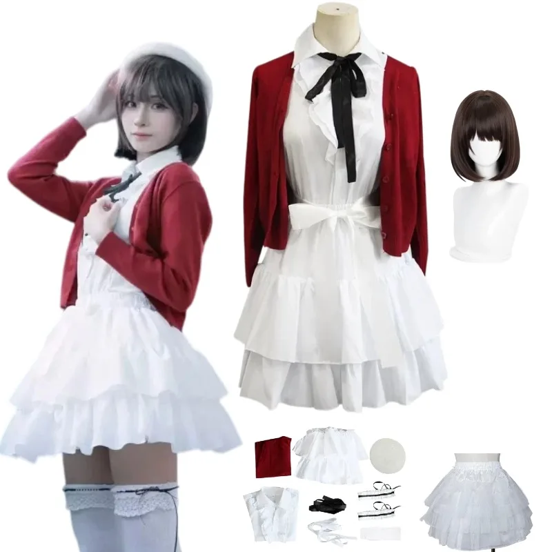 

Anime Megumi Kato Cosplay Costume Red Cardigan White Dress Gown Suit Wig for Women Halloween Party Daily Role Play Outfit