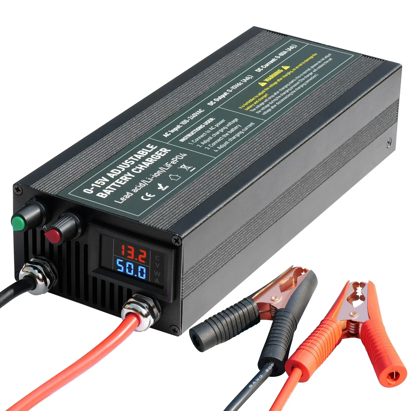 100A 60a 85A 12v Smart Battery Charger 30A 20A Fast Charger  with Adjustable Current 100V-240V for Lifepo4  Lithium Battery