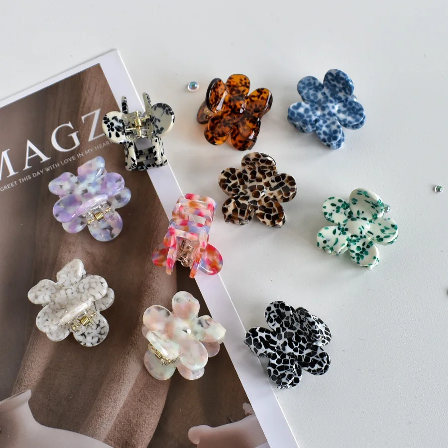 

Заколки для волос с цветком из ацетата, коготь для волос во французском стиле, заколки с цветочным принтом в виде акулы, винтажные элегантные стильные аксессуары для волос для женщин