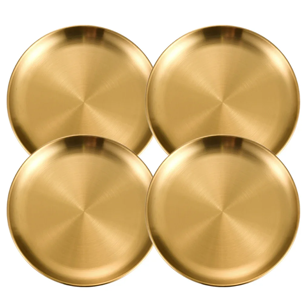 

4Pcs Stainless Steel Silver Plates Grilled Meat Plates, Household Circular Trays, Bone Plates, Cake Plates