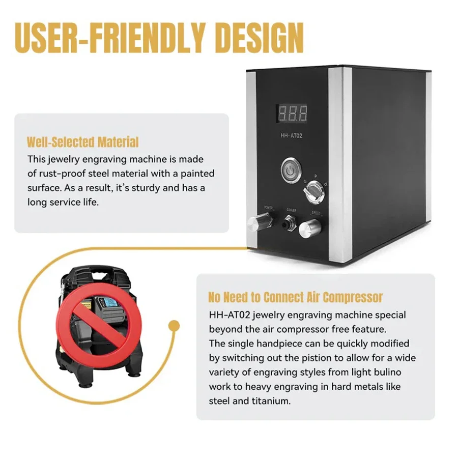 AT02 Jewelry Pneumatic Engraving Machine Graver Handle Gr Stainless Dual Carvers With Micromotor Handpiece