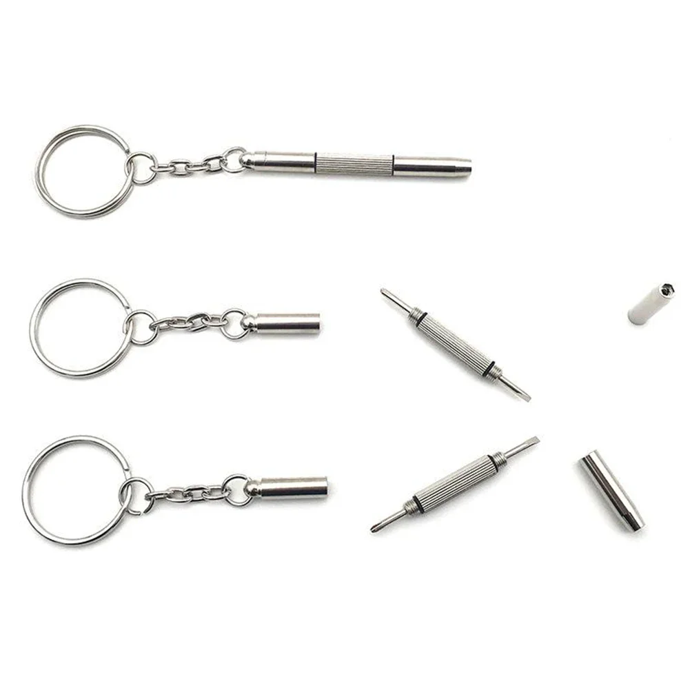 1pc Mini Eyeglass Screwdriver 3-In-1 Flat Head/cross/star Screwdriver For Glasses Phone Watch Screw Repair-Tool Keyring Keychain