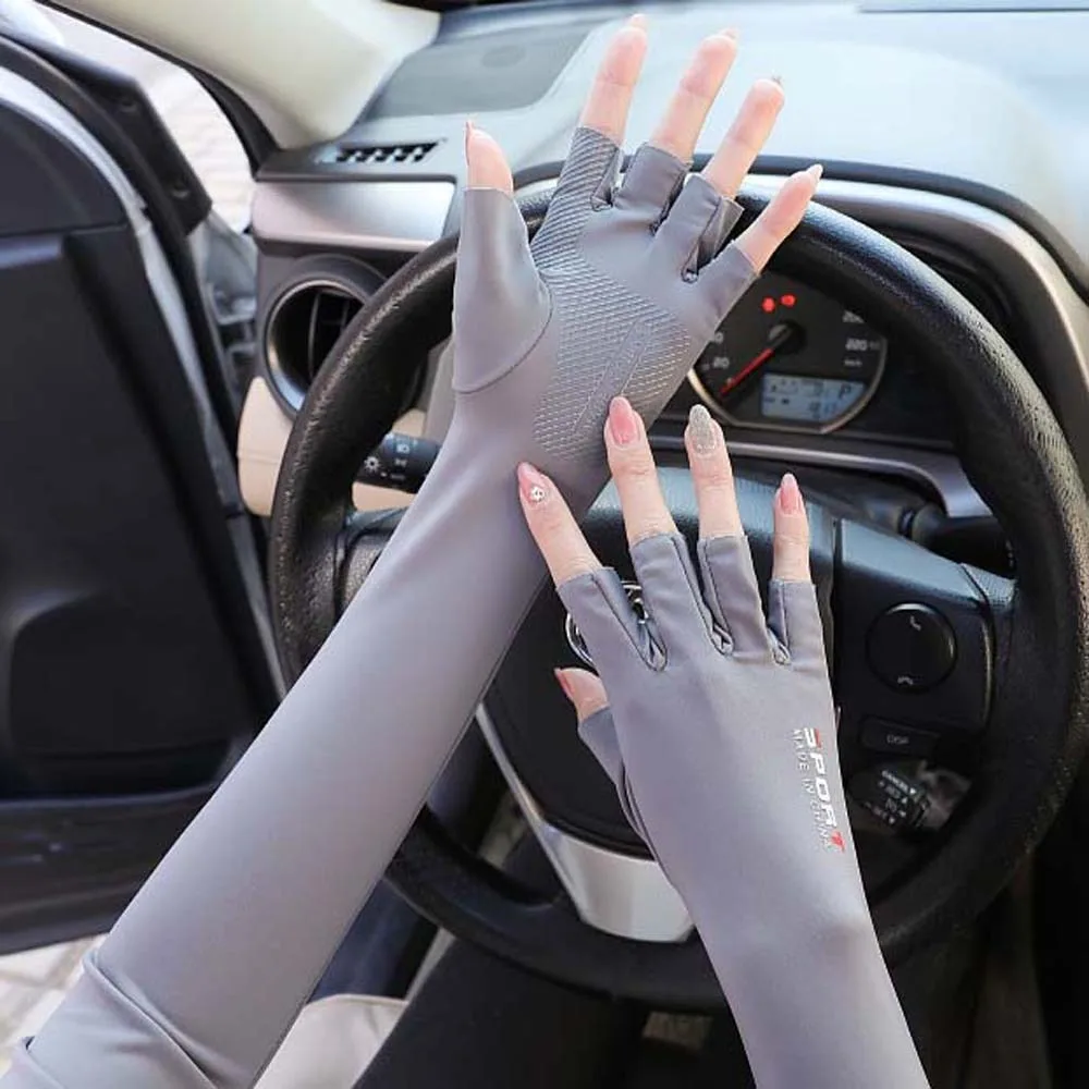 Thin Half Finger Ice Sleeves Two Fingers with Exposed Breathable Summer Long Arm Covers Polyester Sun Protection
