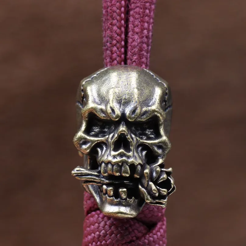 Flower Skull Brass Knife Beads EDC Outdoor DIY Paracord Handmade Woven Lanyard Pendant Umbrella Rope Bracelet Charms Accessories