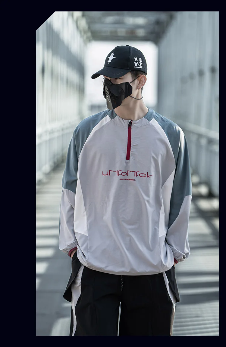 Contrast Color Design Quick Dry Half-zipper Cycling Hoodies Summer Man High Street Outdoor Tactical Long Sleeve Tops