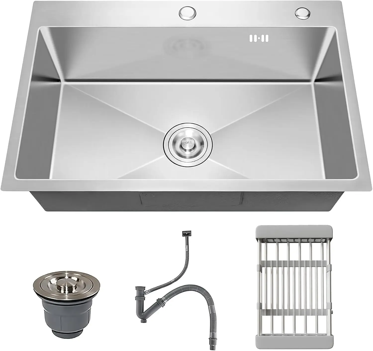 

30-inch Single Bowl Stainless Steel Kitchen Sink, Drop-in Top-Mount with Nano Coating & Basket Strainer