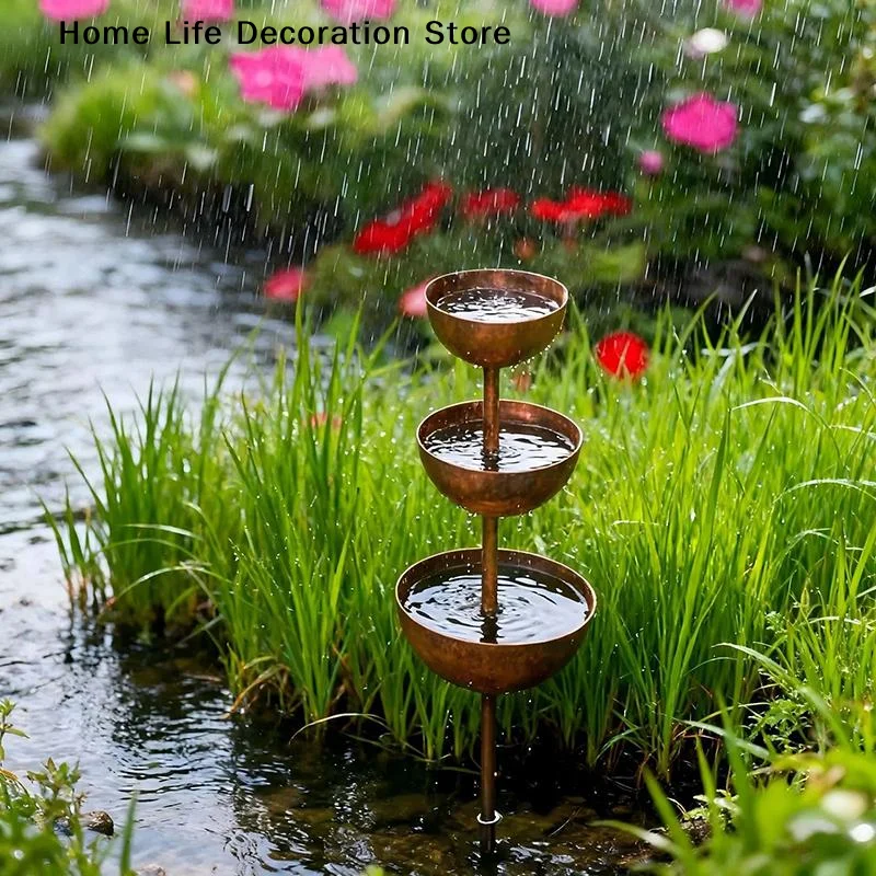 3-Tiered Water Bowl Garden Stake Metal Plant Support Bee Bird Feeder Bath Outdoor Garden Yard Patio Decorative Ornament
