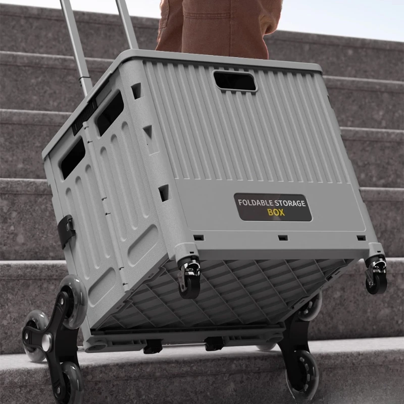 ‌Foldable Shopping Cart, Large Capacity Portable Trolley, Wheeled Outdoor Camping Carrier Box,Multifunctional Home Utility Wagon