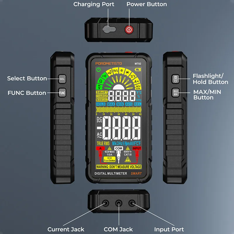 MT02 inteligentny multimetr akumulatorowy True RMS 600V 10A multimetr cyfrowy AC DC napięcie prądu Ohm Hz pojemność NCV Tester