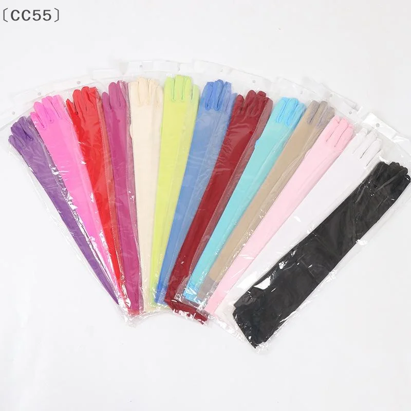 〔CC55〕55CM Lace Thin Hollow Transparent Long Gloves Breathable Net Yarn Women Man Stage Performance Party Cosplay Elasticity