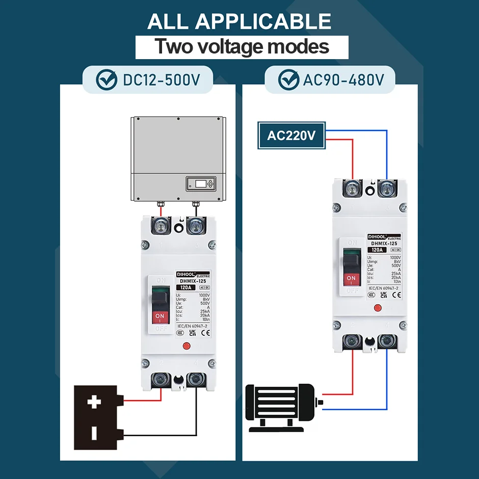 DC MCCB 500V 25KA Molded Case circuit breaker 100A 160A 200A 250A Photovoltaic PV Battery DC/AC Circuit breaker