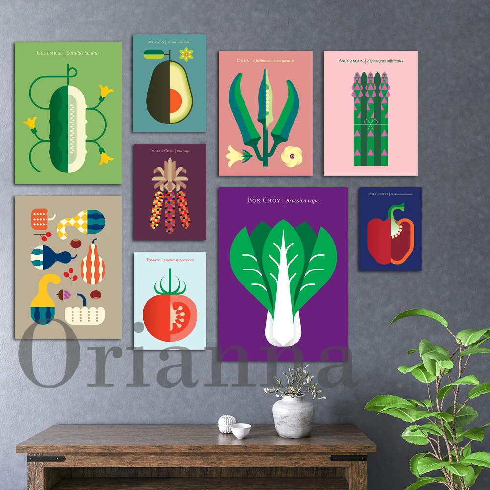 Bell Pepper Tomato Okra Bamboo Shoot Asparagus Beetroot Cucumber Bok Choy Pea Corn Vegetable Kitchen Wall Art Prints Posters