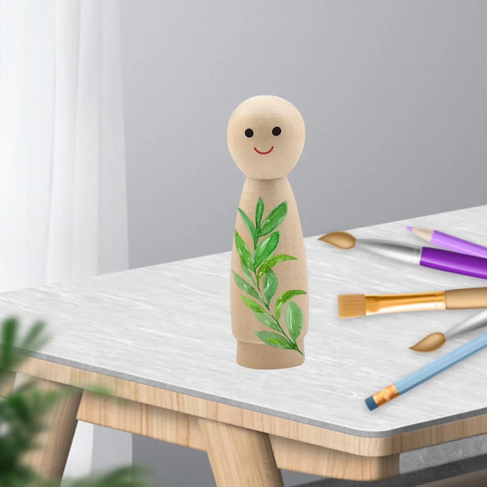 5x bambola con pioli in legno non finito, ornamento artistico creativo, figurine di pittura vuote, decorazioni per festival di feste