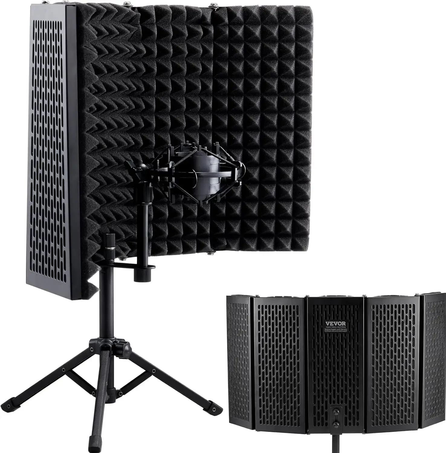 Mikrofon-Isolationsschild, 5 Panels, Studio-Aufnahme-Mikrofon-Soundschutz, mit Pop-Filter-Desktop-Stativ und 3/8''