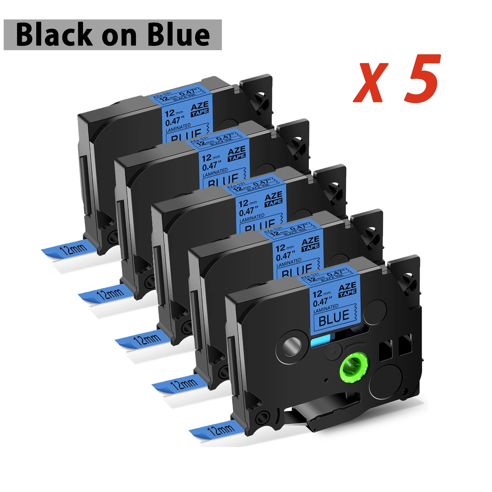 5PK 12mm Black on Blue AZE-531 Label Tape Compatible for Brother Ptouch Label Maker for TZ 531 TZE 531 TZ-531 Laminted Ribbon