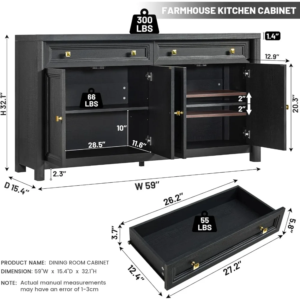 Newly designed farmhouse buffet cutlery cabinet, sturdy multifunctional storage cabinet, large desktop cutlery cabinet