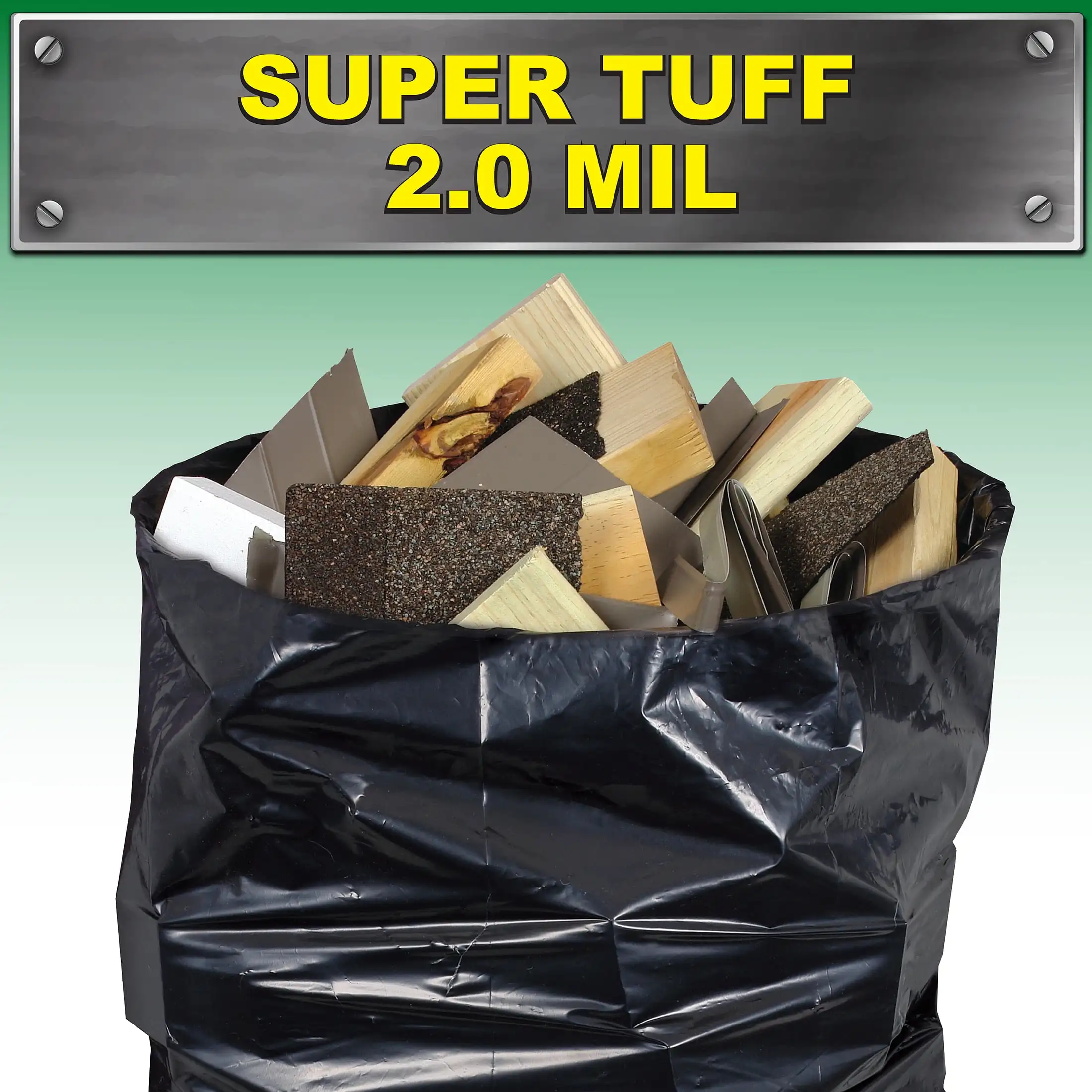 Super Tuff Contractor Trash Bags, Made with 20% Post-Consumer Recycled Materials, 45 Gallon, 20 Bags