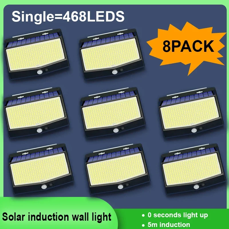 

468LED Solar Lights Outdoor Motion Sensor Solar Wall Lamp Wireless IP65 Waterproof Outdoor Wall Lights Bright for Fence Patio